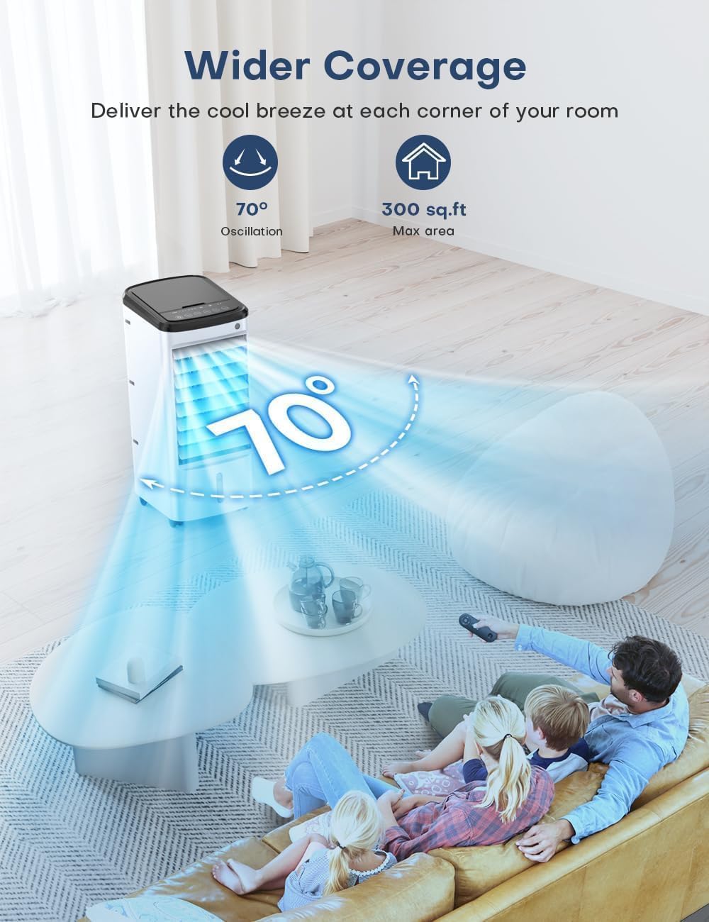 Windowless Air Conditioner with 6 Ice Packs, 3 Modes & 3 Speeds Swamp Cooler Air Conditioner, 12H Timer, 4L Tank for 24H Cooling, Remote, Dual Tank Portable Air Conditioners No Windows Needed