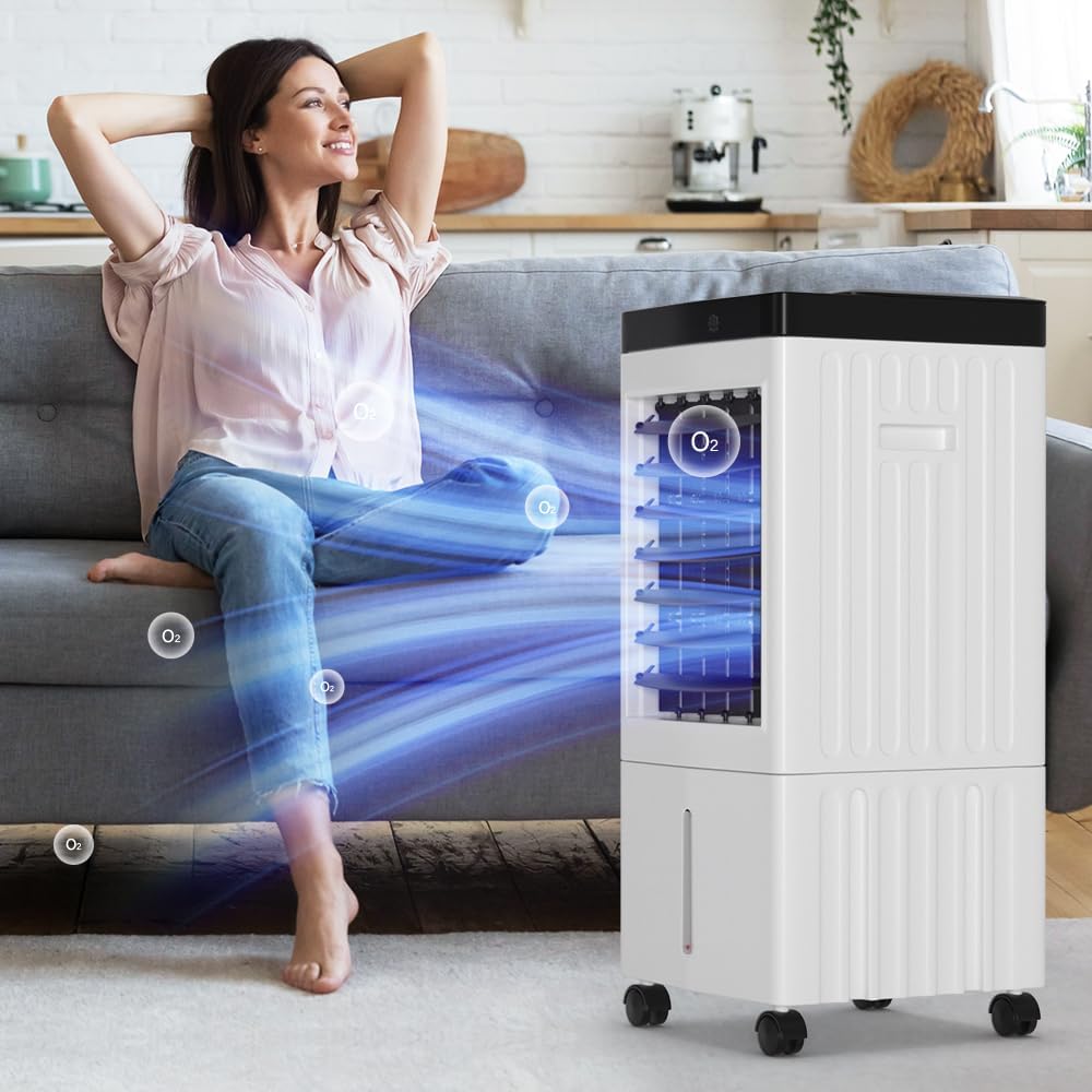 Portable 10L Evaporative Air Conditioner 3-IN-1 Evaporative Cooler w/Remote Control Fan & Humidifier Fit For Couch, bed, workspace, breakfast nook