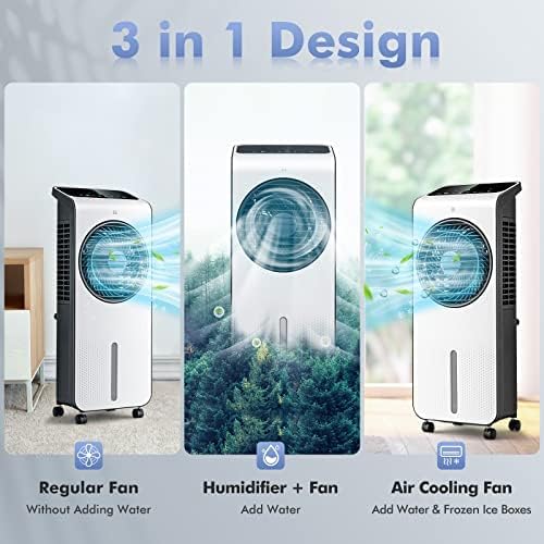PETSITE Evaporative Air Cooler, 3 In 1 Portable Air Conditioner with Remote Control, 24 Speeds, 12 H Timer, 2 Ice Boxes, Swamp Cooler for Home, Bedroom and Office