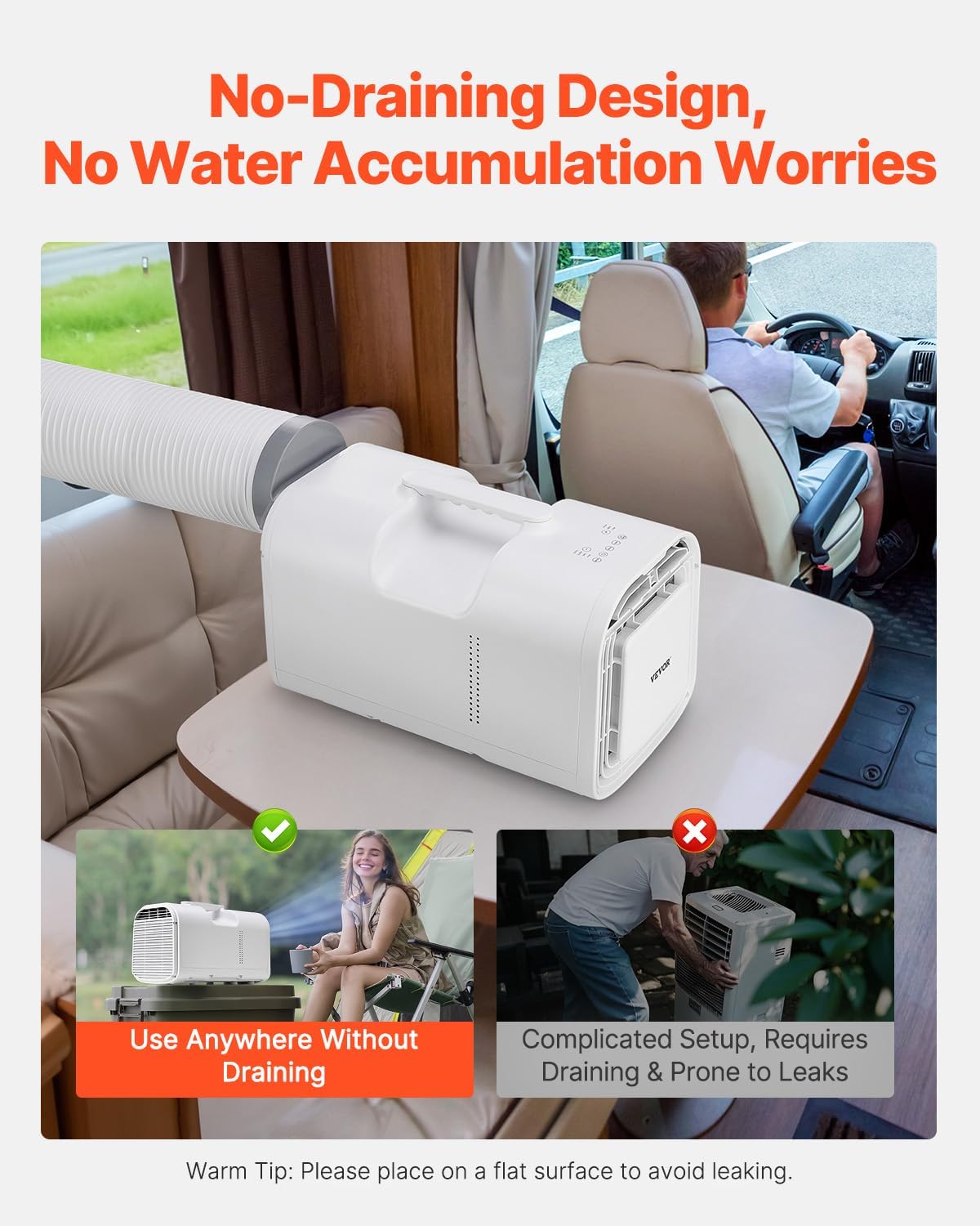 VEVOR Portable Air Conditioner, 4250 BTU 3-Speed Air Conditioning Unit with 24H Timer, Remote-Control Air Portable AC Adjustable Temperature 16-32℃, for Outdoor Tent Camping, RVs or Home Use, White