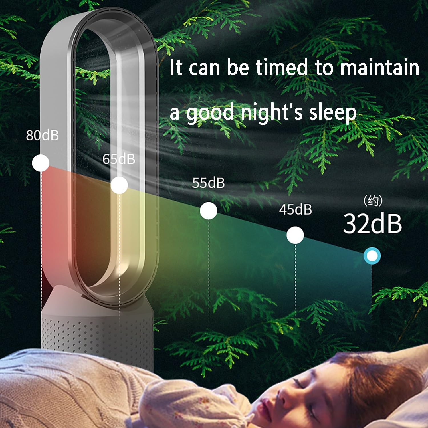 Tower Fans for Bedroom, Bladeless Fan, oscillating Pedestal Fan,Office Air Circulation Fan，with Remote Control and Timer Function, no Fan Blade, Safe to use;(Silver)