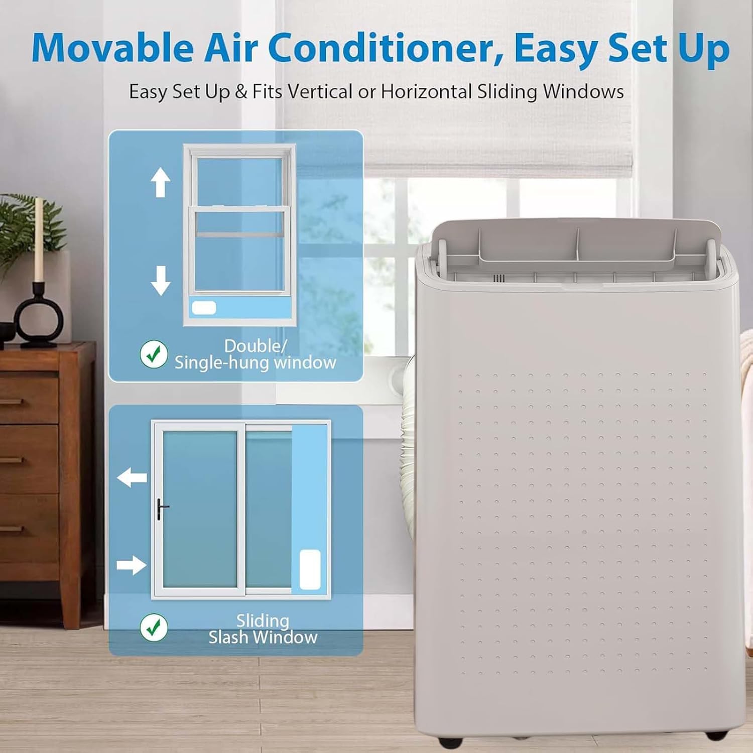 14,000 Btus Poratble Air Conditioners, Portable AC Units with Remote Control/LED Display, 3-In-1 Cooling, Fan & Dehumidifier, Cool Up to 750 Sq.Ft, Installation Kit AC 24Hrs Timer for Home, Office