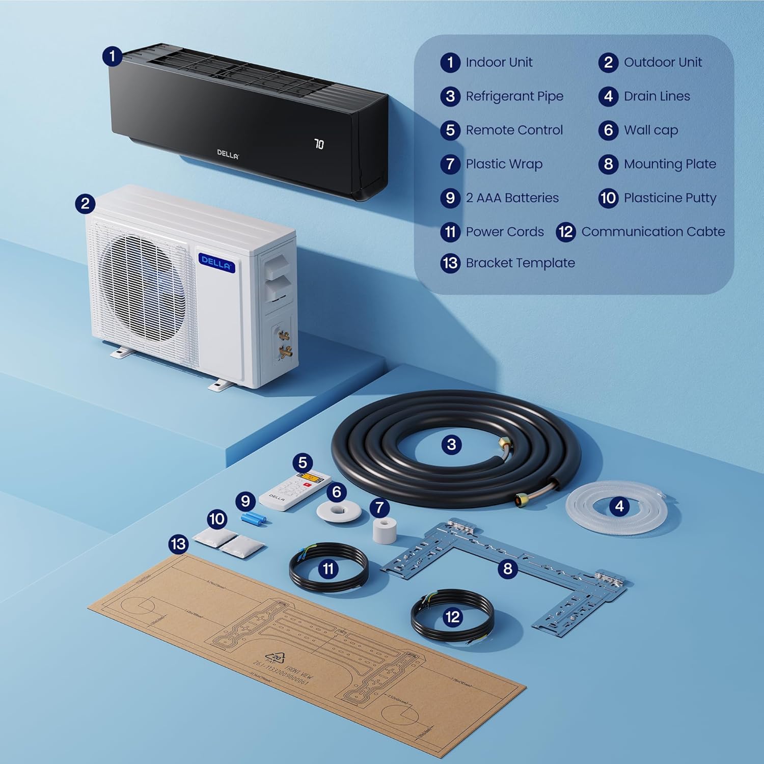 DELLA Umbra Series 12000 BTU Mini Split Work with Alexa 20 SEER2 Cools Up to 550 Sq.Ft Energy Saving Split AC & Pre-Charged 1 Ton Heat Pump Ductless Inverter System