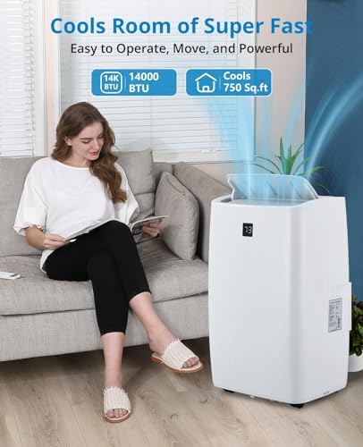 14000 BTU Portable Air Conditioner Unit, Air Conditioner with Remote Control, Cool, Fan and Dry Function, Sleep Mode/24Hrs Timer, Quiet Operation, 110-115V, Cools 700 Sq.ft