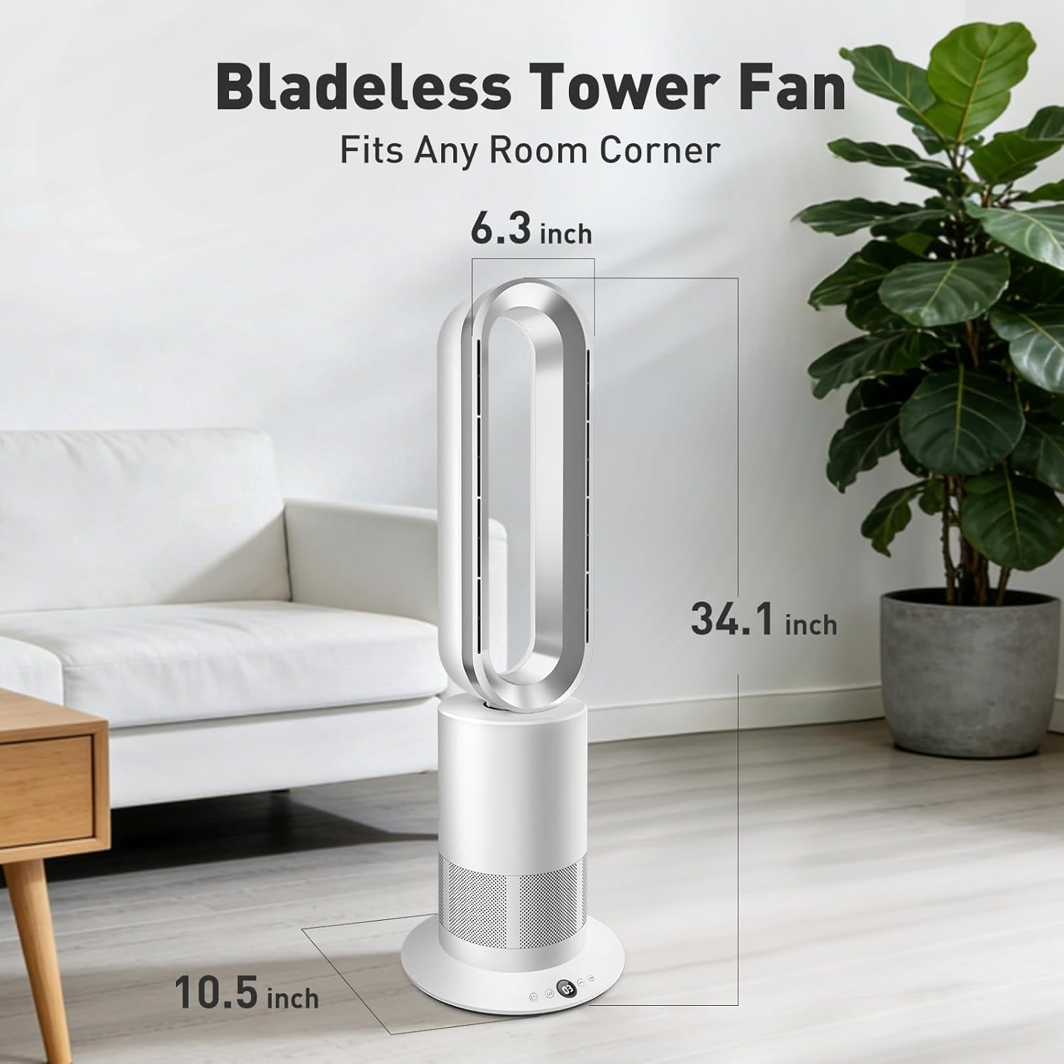 TP09Plus Bladeless Tower Fan, 2-in-1 Space Heater & Cooling Fan with Remote & Touch Control, 10 Cooling + 3 Heating Modes, Ultra-Quiet DC Motor for Bedroom & Home Office