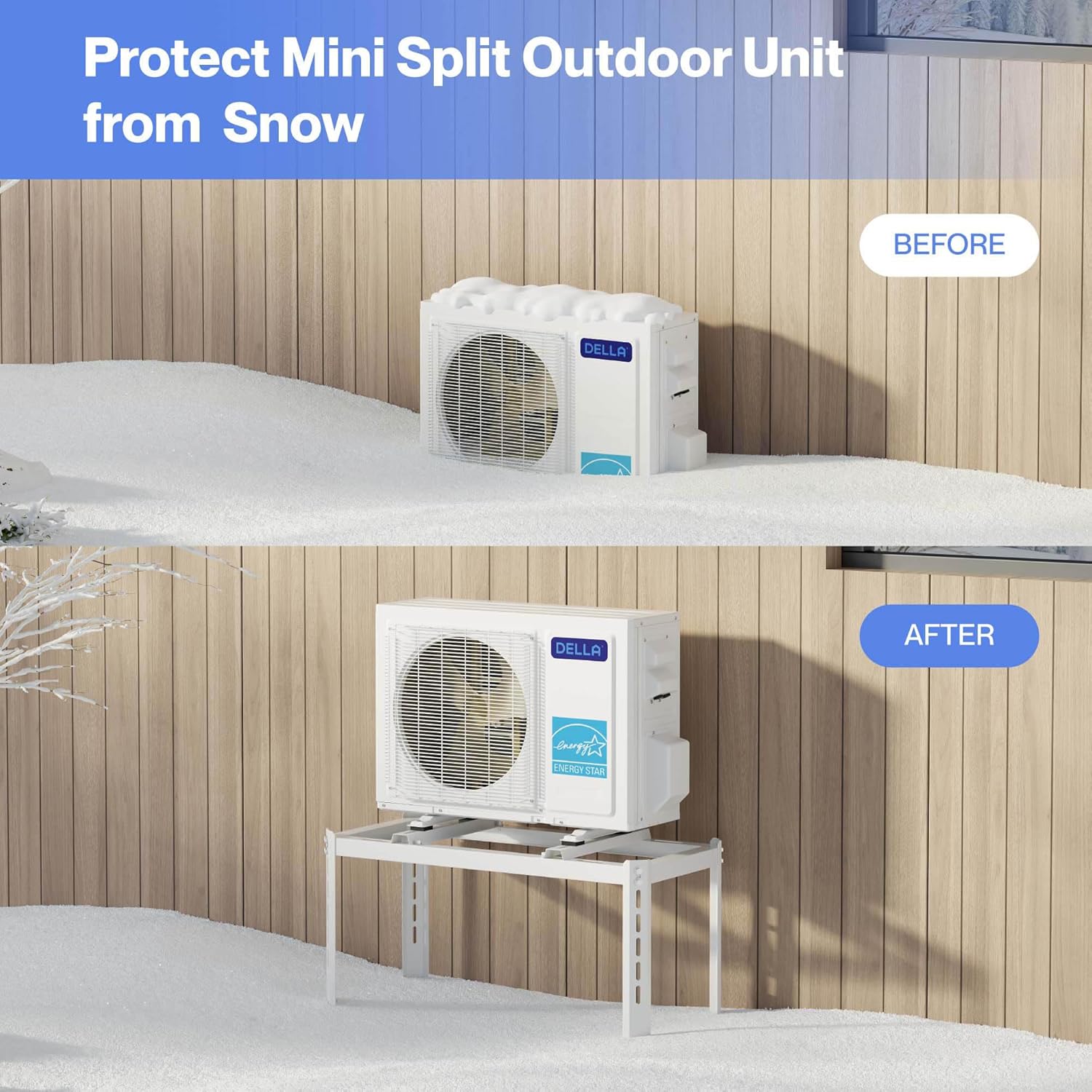 Della Mini Split Ground Stand for 9000-18000 BTU Ductless Air Conditioners Heat Pumps System & HVAC, Heavy Duty Steel Powder Coated, Adjustable Width Mini Split Condenser Stand, Max Load: 396 LBS