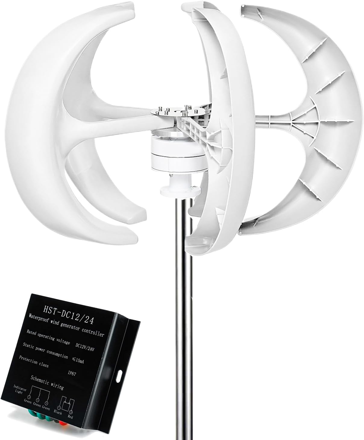 48v,1000W-3000W No Noise Vertical 12V 24V 48V 220V Wind Generator,Wind Turbine Set with MPPT Controller for Home Hybrid Streetlight Use (White)