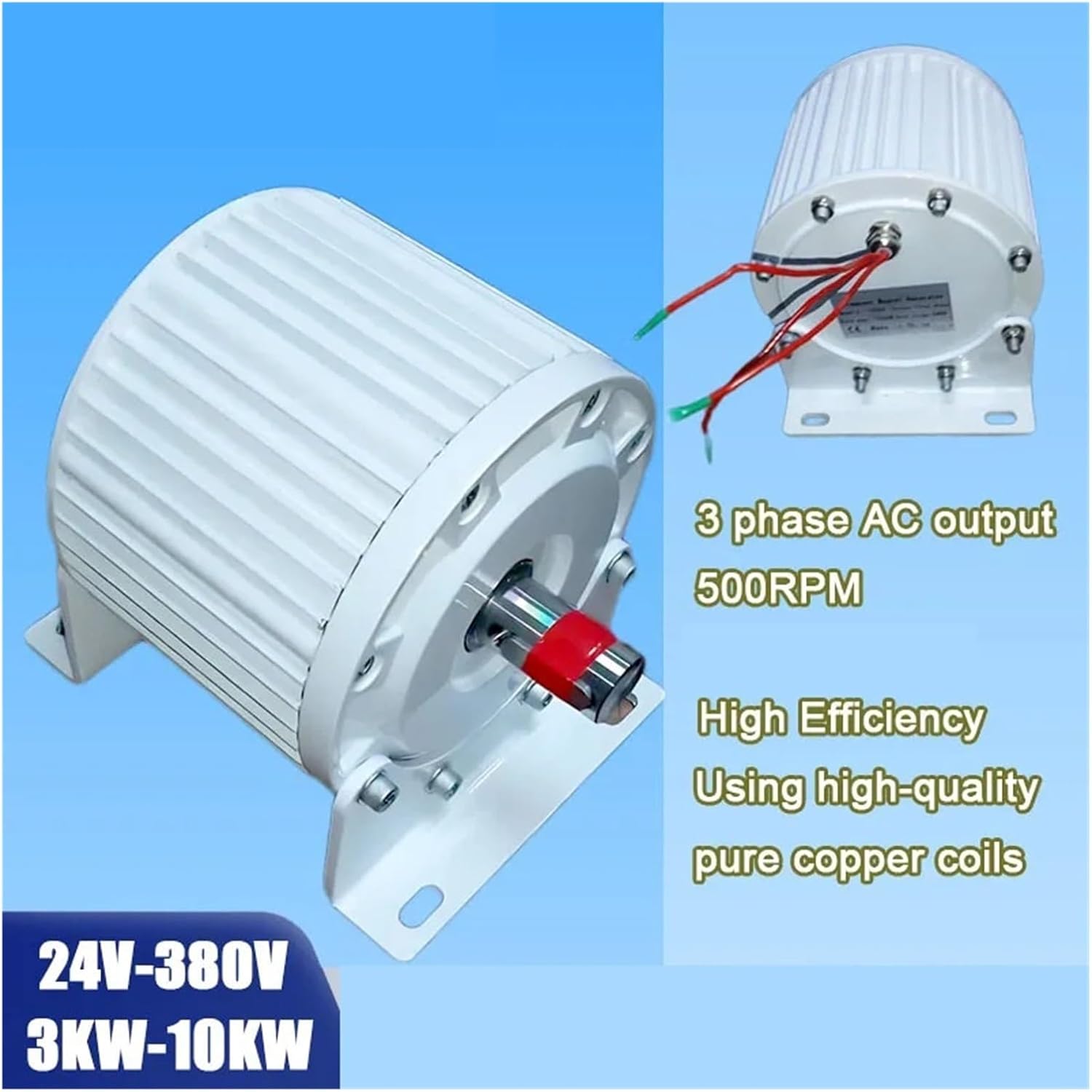 Low RPM Wind Turbines Generator 3KW 5KW 8KW 10KW 500RPM Gearless Permanent Magnet Generator AC tors Use for Wind/Water Turbine Industrial Energy(with Base,120V_3000W)