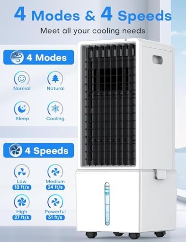 4-IN-1 Windowless Air Conditioner w/3.2-Gal Tank for 24H Cooling, 4 Wind Speeds & 4 Modes, LED Touch Screen, Waterless Alert System & 12H Timer, Remote, Portable Air Conditioners for Bedroom