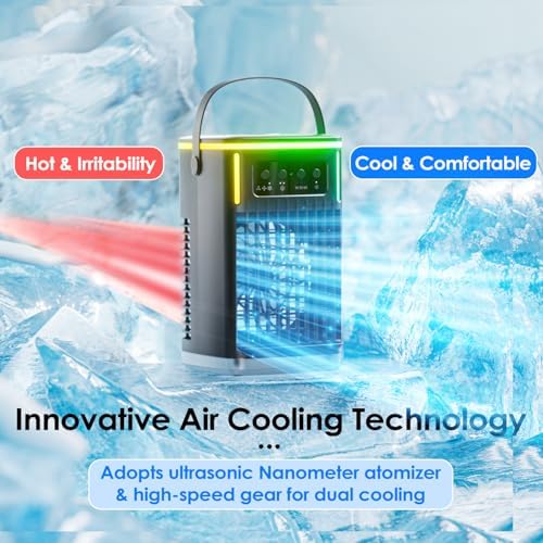 Portable Air Conditioners,Air Cooler Evaporative Personal,1500ML Cooling fan Air Conditioner with Remote,3 Wind Speed & 7 LED Light,3 Cool Mist& 2-8H Timer, Portable for Room Office Camping