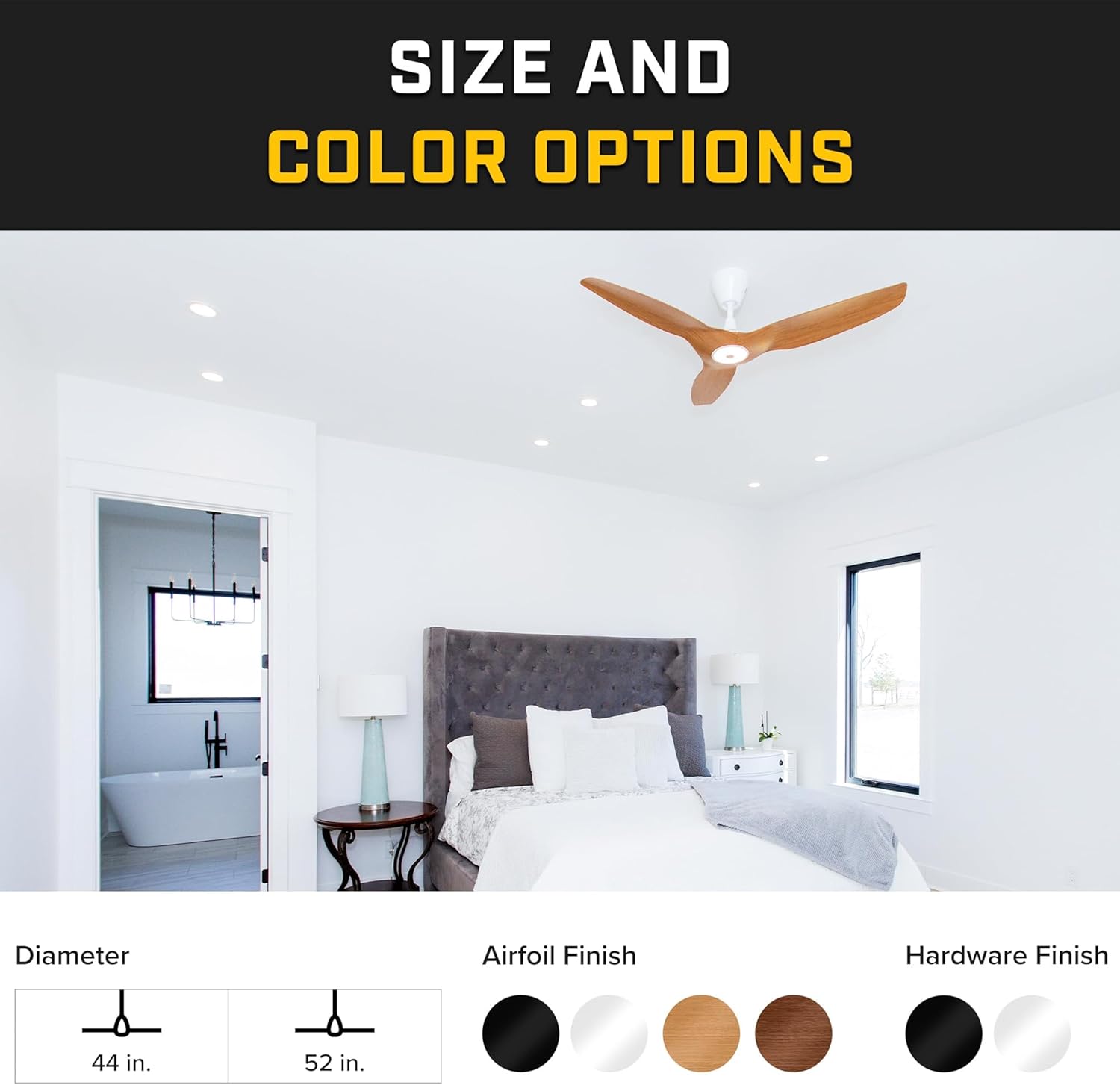 Big Ass Fans – Haiku L, Smart Ceiling Fan – Energy Efficient Cooling for Home, Bedroom, Office, Living Space, and More – 16 Lighting Settings with 7 Speed Settings – 52” - Caramel/Black