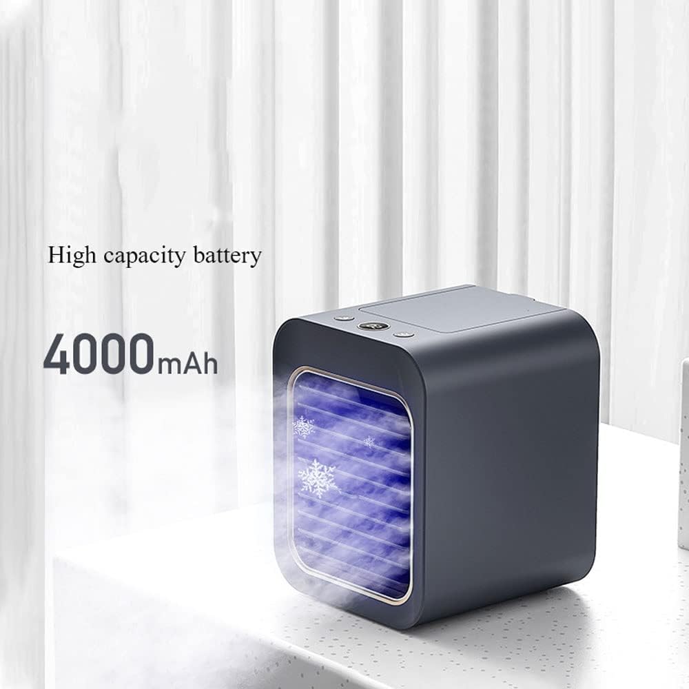 Portable Air Conditioners, 4000mAh Rechargeable Mini Air Conditioner, Personal Air Cooler with 3 Speeds, Small Desk Air Conditioner for Bedroom, Office, Outdoor (Color : White)