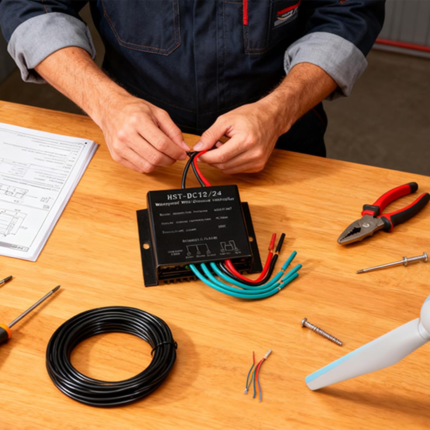 48v, MPPT Wind Turbine Charge Controller IP67 Waterproof 12V 24V Auto Match 100W‑12000W MPPT Wind Generator Controller for Lighting(Black)