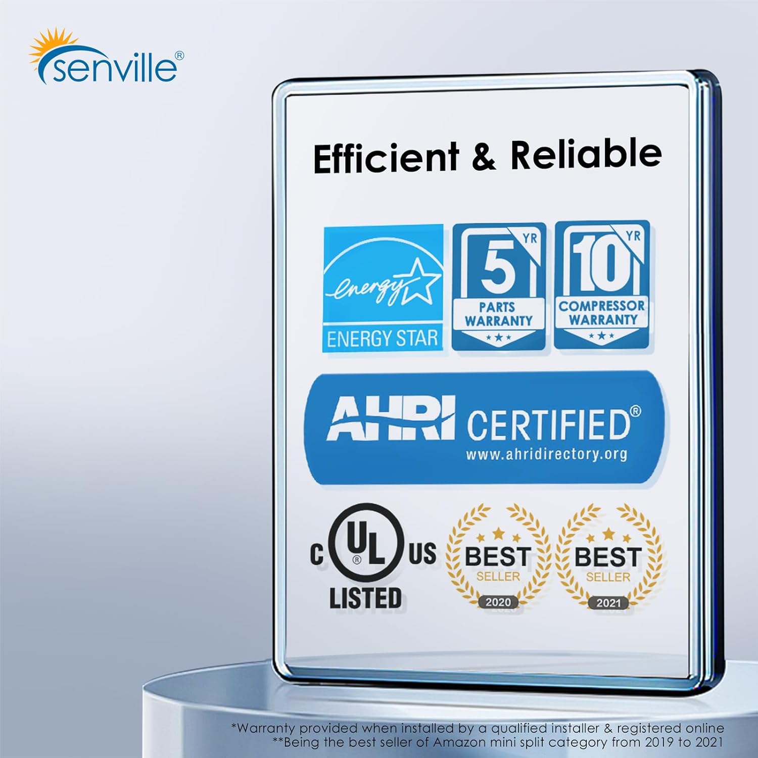 Senville AURA Series Mini Split Air Conditioner Inverter Heat Pump, 9000 BTU, Works with Alexa, Energy Star, White