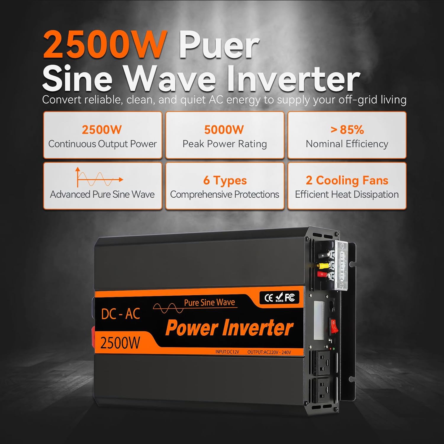 PowMr 2500W 24V Pure Sine Wave Inverter & 100A MPPT Solar Charge Controller