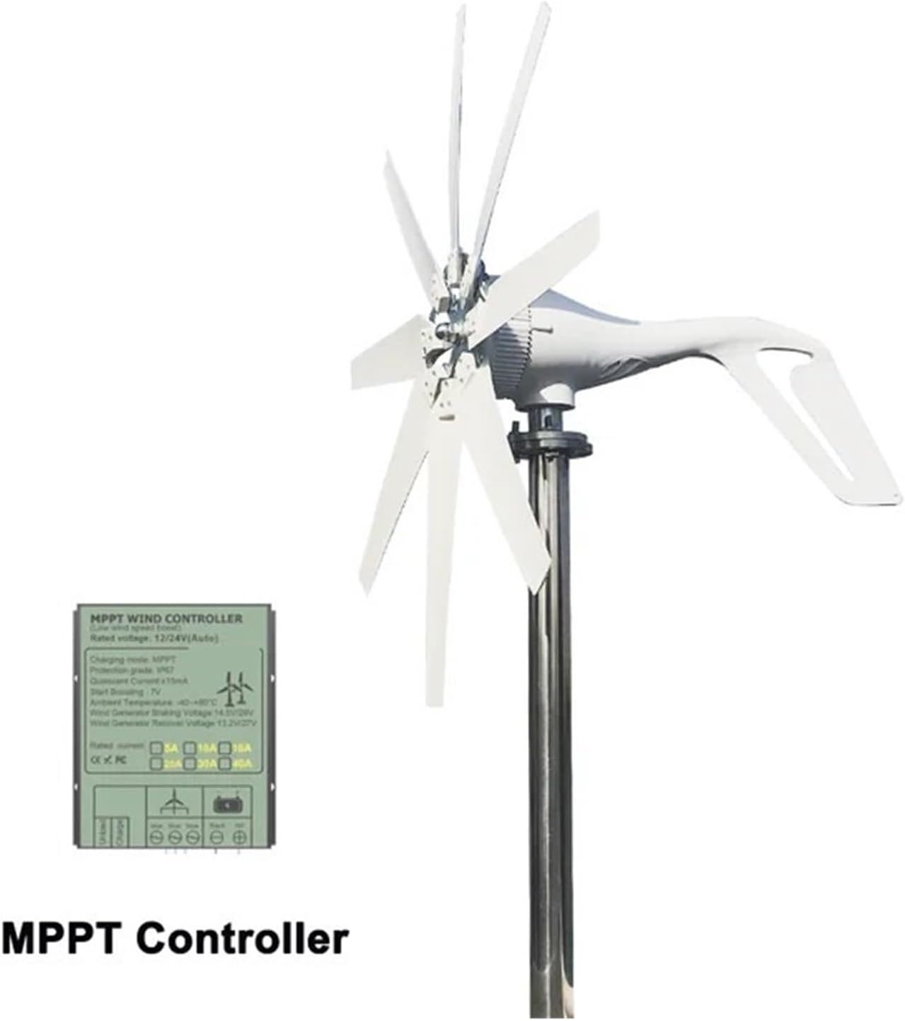 Wind Turbine Generator 8 Blades 2000w 12v 24v 48v with Mppt Hybrid Charge Controller for Home Use Industrial Energy(with MPPT Controller,12V_1000W)