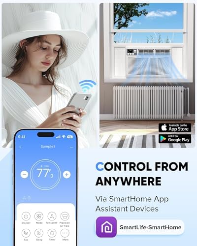 8000 BTU Small Window Air Conditioner with WiFi, Cools 350 Sq. Ft., App, Remote Control,24H Timer&Sleep Mode, Energy Saving Window AC Unit,Easy Install Kit for Bedroom, Living Room, white