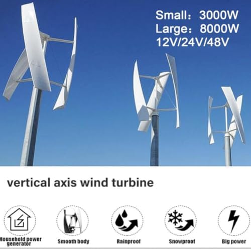 3000W Vertical Wind Turbine Generator with Controller & Grid Inverter - 8000W Home Power Solution, Efficient Renewable Energy for Off-Grid/On-Grid Systems, Eco-Friendly Wind Energy Solution