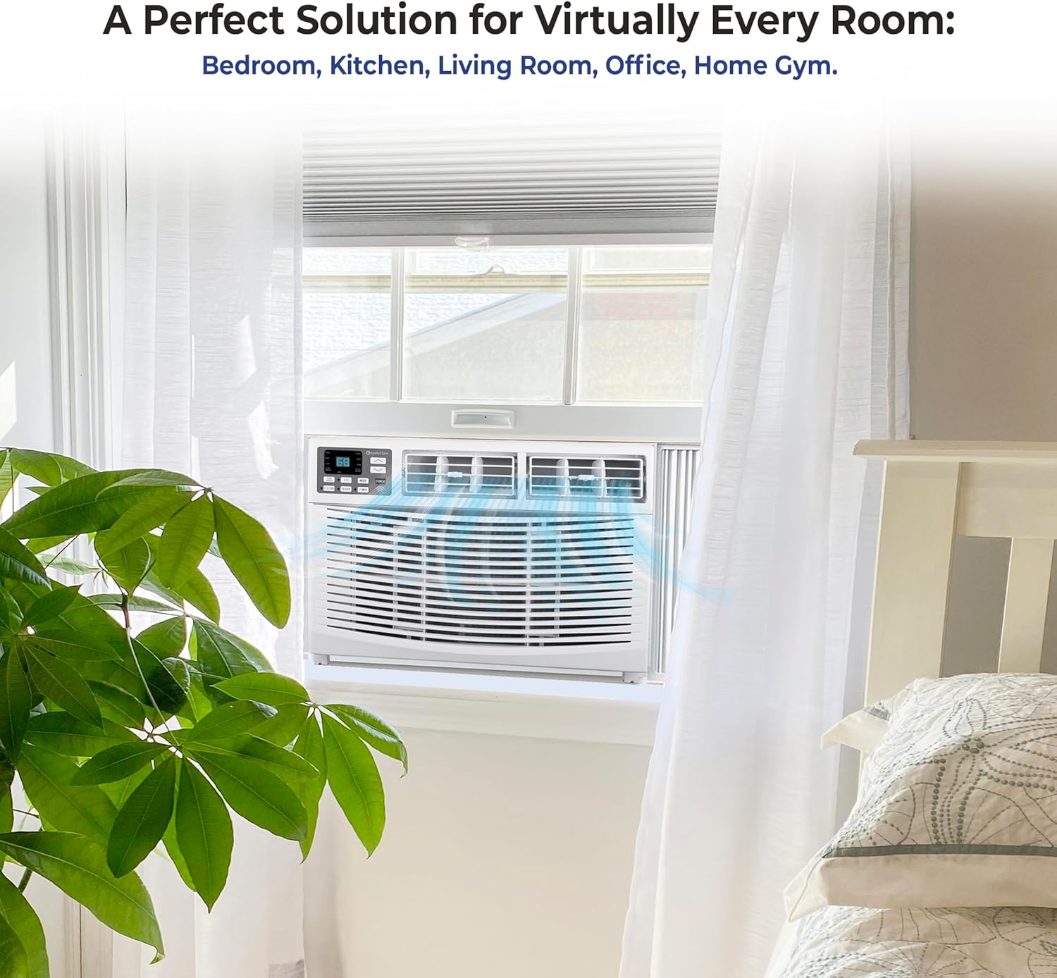 Comfort Zone Window Mounted Smart Wi-Fi Room Air Conditioner with Remote Control, 10,000 BTU, Digital Display, 4 Speed Settings, 4 Mode Settings, 24-Hour Timer, Sleep Setting, and Eco Mode, CZ12759