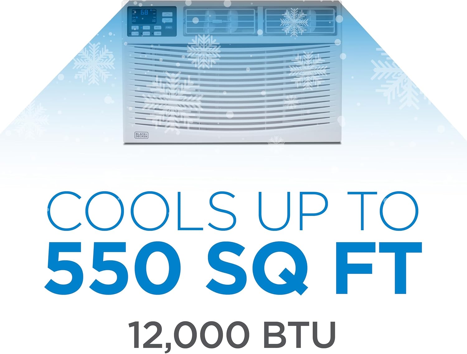 BLACK+DECKER Window Air Conditioner 12,000 BTU, AC Window Unit Cools Up to 550 Square Feet, Window AC Unit with Remote Control, 3 Cooling Speeds and Fan Only Function, BWAC12WTB, White