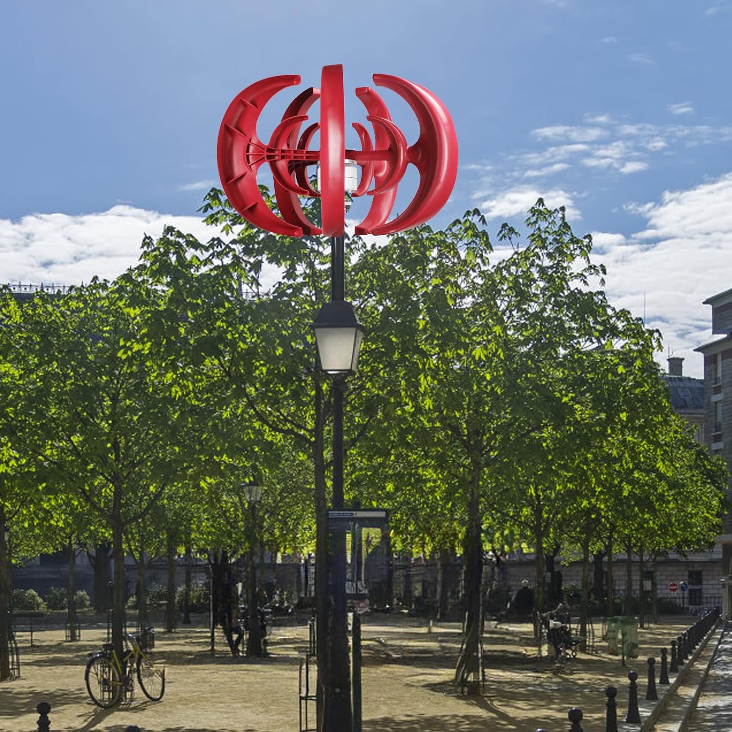 600W Vertical Axis Wind Turbine 5 Blade Quiet Design Home Wind Power System Compatible with Energy Streetlight Power Supply High Efficiency Electromagnetic Power Generation Equipment Red