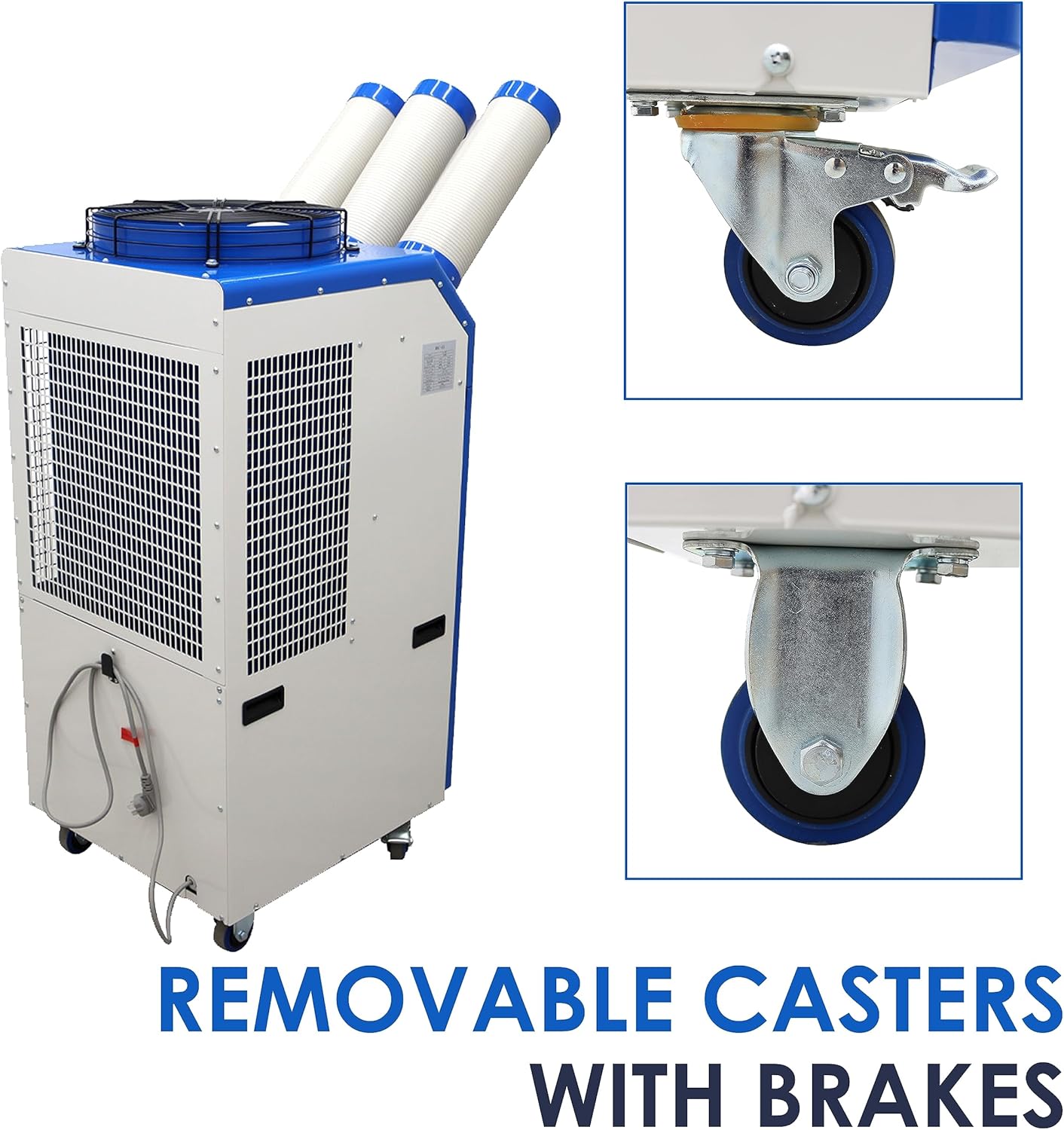 Portable Air Conditioner 22,178 BTU Industrial Spot Cooler Air Conditioner 910m³/h Mobile Outdoor Indoor Cooling Aircon with Three Column 220V 2400W