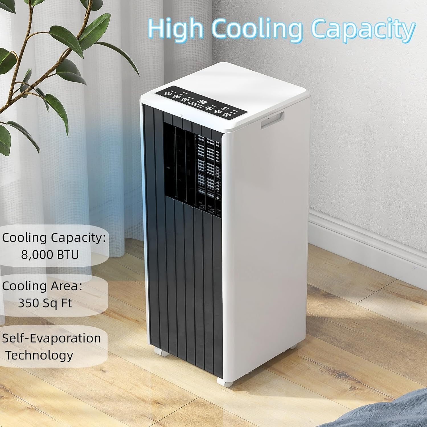 8000 BTU Portable Air Conditioner for Rooms up to 350 Sq.Ft, 3-in-1 Cooling, Dehumidifier & Fan with Quiet Operation, Efficient Cooling, Sleep Mode, 24-Hour Timer & Remote Control, Dark grey