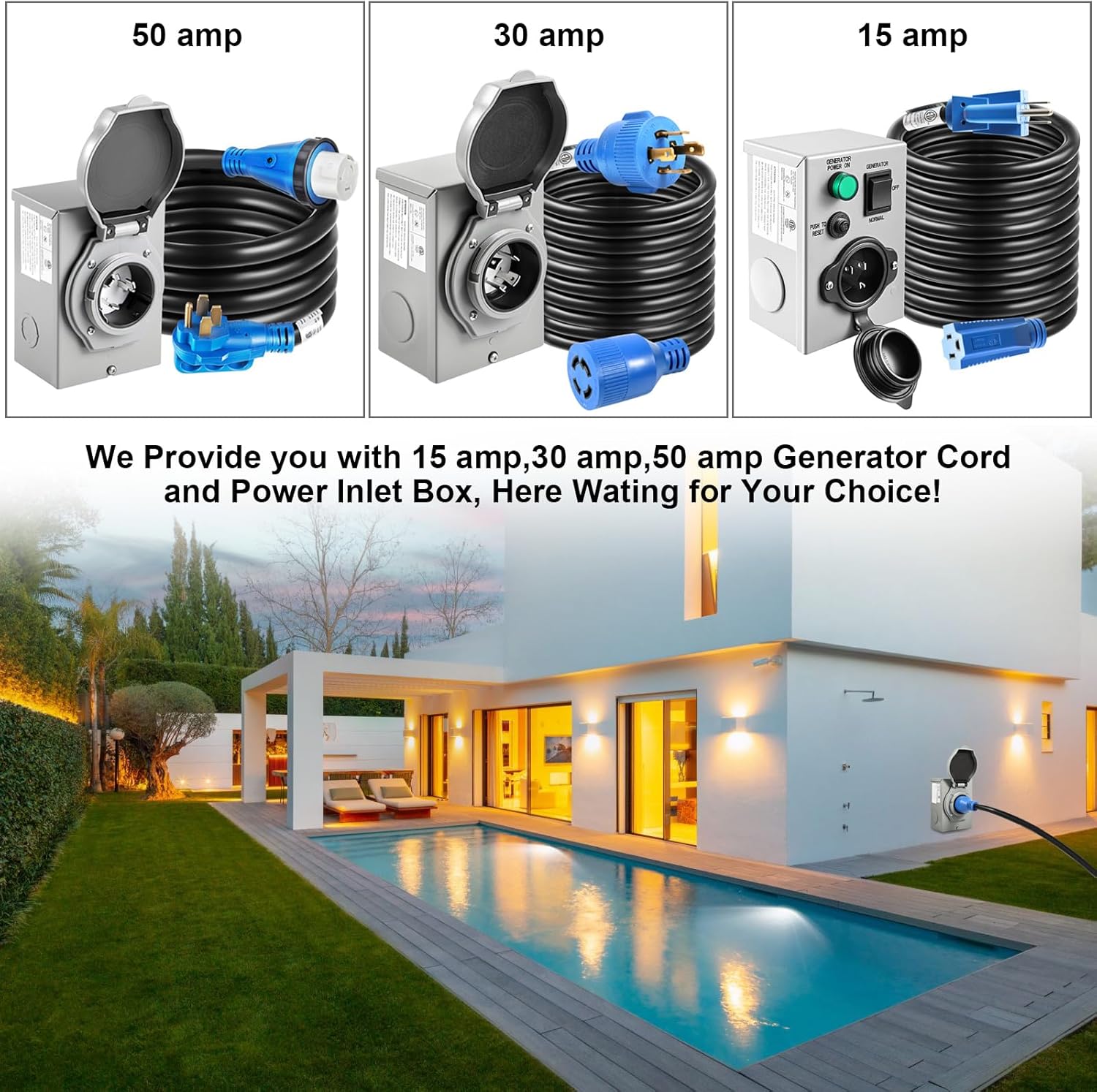 30 Amp Generator Cord and Power Inlet Box, 25FT Generator Cords 30 Amp,125V/250V Generator Power Cord NEMA L14-30P to L14-30R,Twist Lock Connector