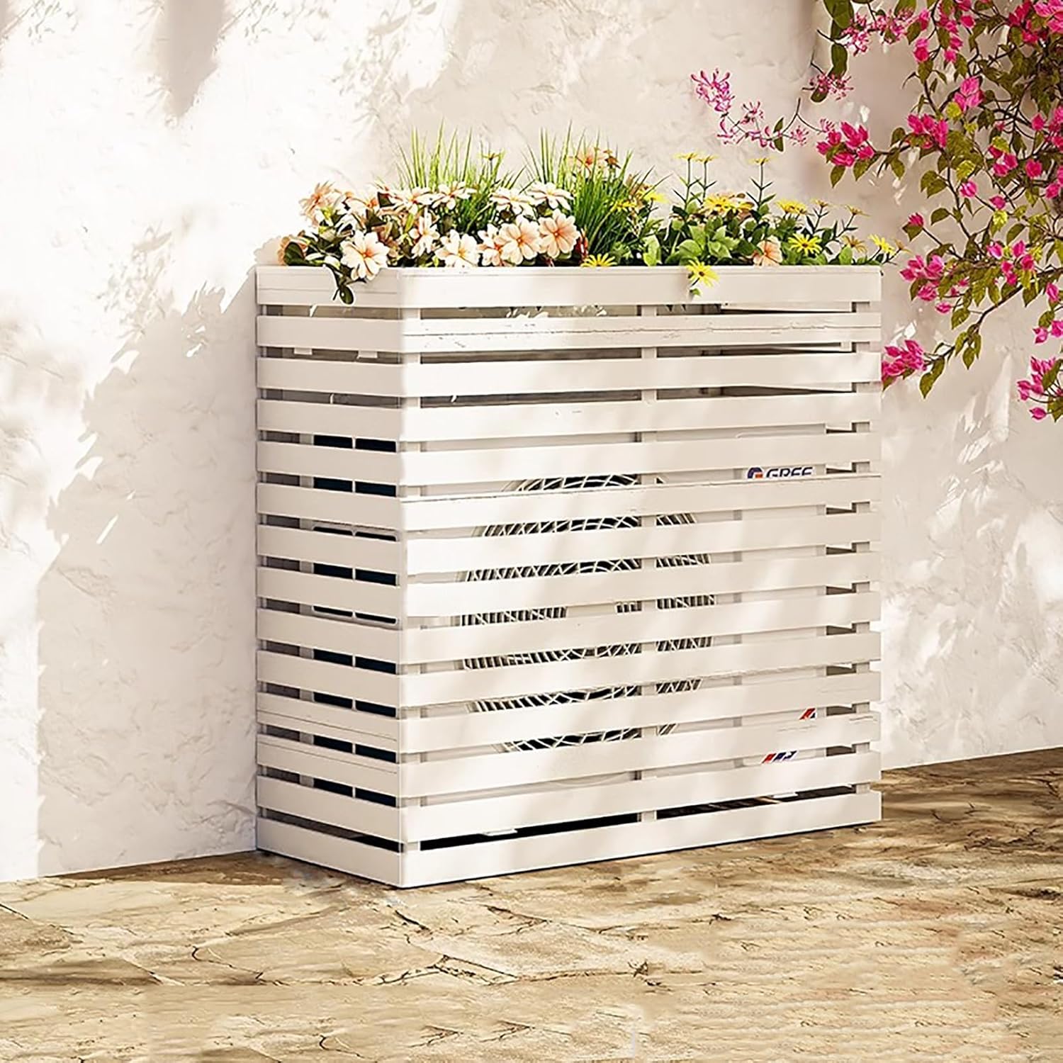 Outdoor Air Conditioner Cover Wood Ac Covers for Outside Decorative Ac Unit Cover Air Conditioner Covers for Outside Fence White A 105 * 45 * 100Cm