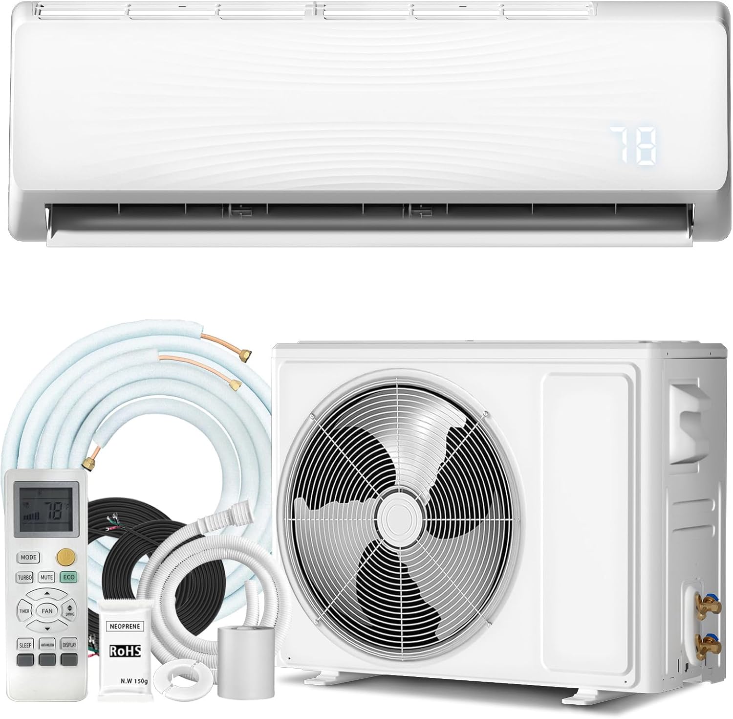 18000 BTU Mini Split Air Conditioner & Heater, 230V Ductless Inverter AC System with Heat Pump, Quiet 25dB Operation, Auto Clean, Energy Efficient for Home & Office