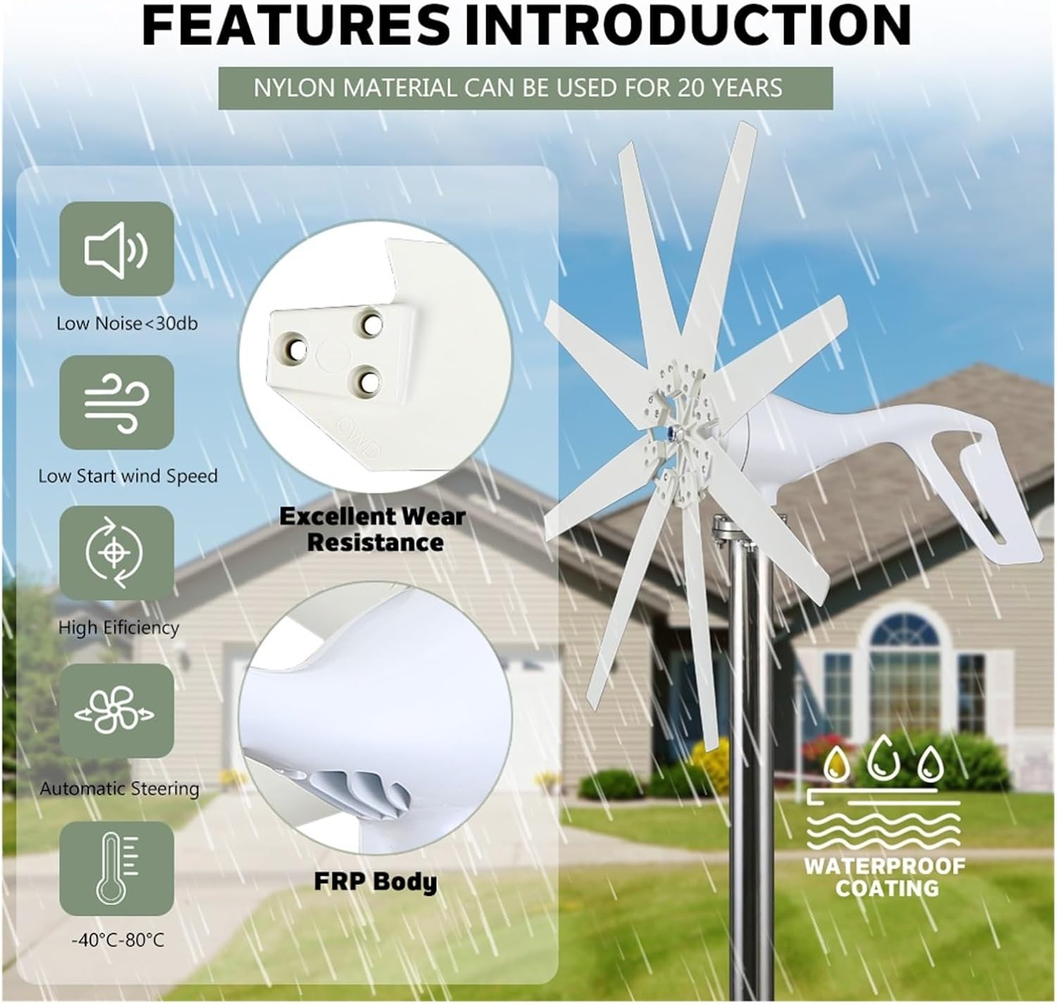Wind Turbines, 2000W Wind Turbine with Free Charging Controller Yacht Farm Family Farm with Solar Cell System 6kwh Per Day(24V)