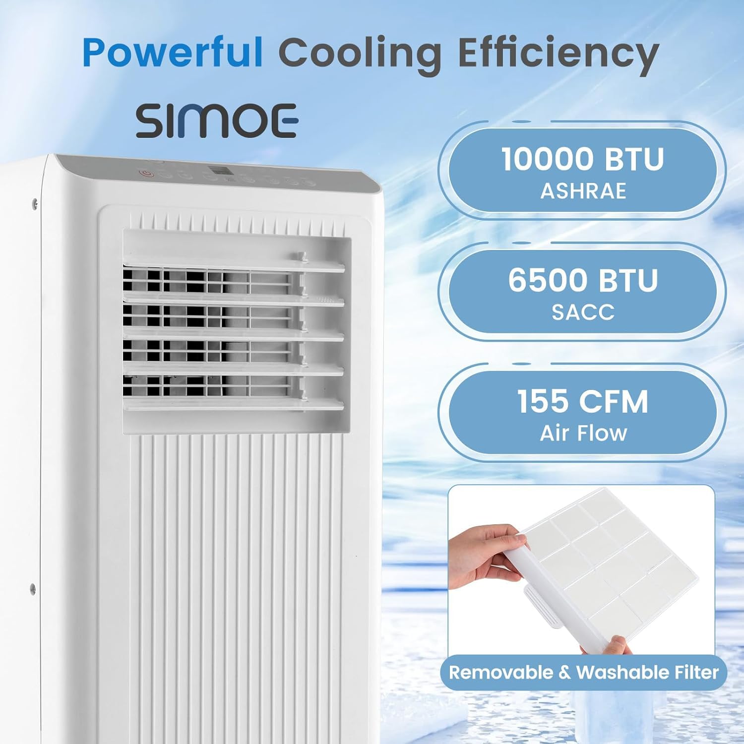 SIMOE Portable Air Conditioner, 10000 BTU Portable Ac Unit with Remote Control, Digital Display, Installation Kit, Sleep Mode, 24H Timer, AC Unit for Bedrooms Up to 350 Sq.Ft, White (10000 BTU)