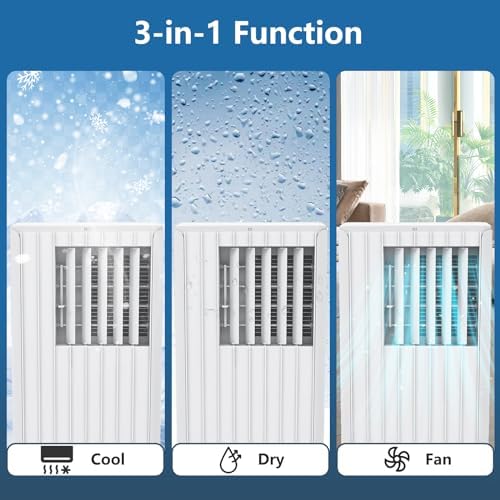 8000 BTUs Portable Air Conditioner, 3-in-1 AC Unit Cool, Dehumidify & Fan Modes for Up to 350 Sq. Ft, Portable AC with Remote Control, LED Display, 24H Timer, Installation Kit, White