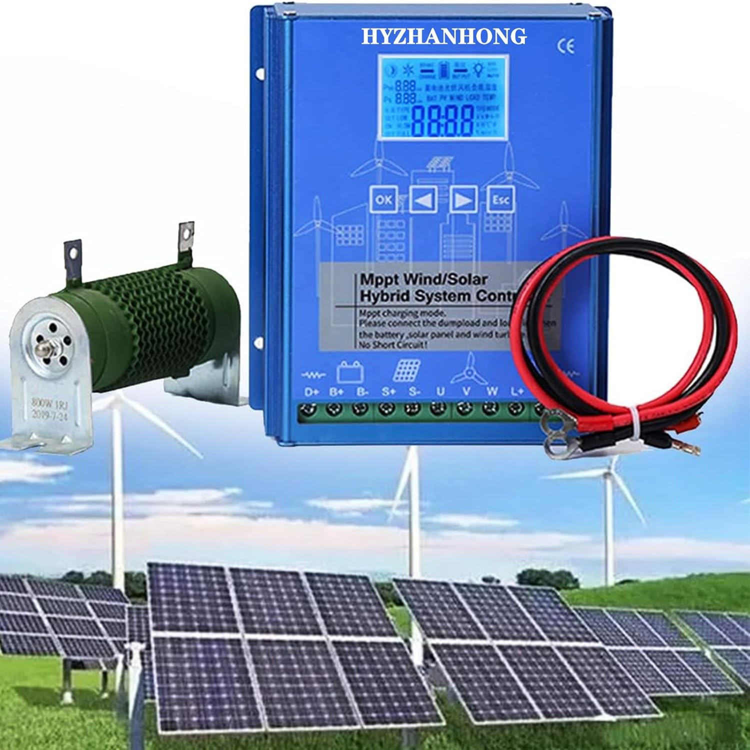 16000W Wind Solar Hybrid Charge Controller 12V/24V MPPT Boost Charge Regulator with LCD Display and Free Dump Load Accurate,12v