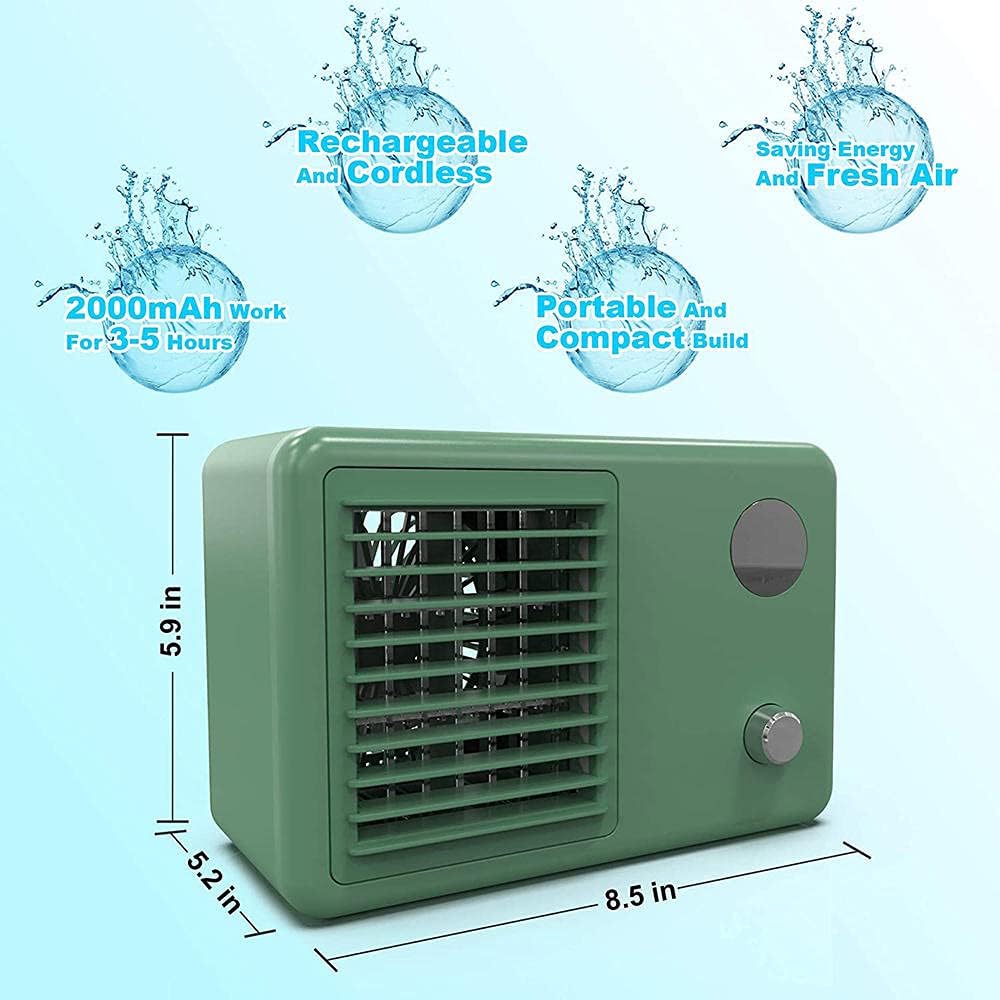 Retro Desktop Air Cooler Portable Mini Air Conditioner USB Table Humidifiers Air Cooling Fan 7 Colors Night Light-Green