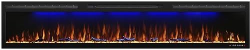 Electric Fireplace Recessed 88 inches, Insert and Wall Mounted Slim Fireplace with 750/1500 Watt Heater, Log & Crystal Hearth, Adjustable Realistic Flame and Remote Control & Touch Screen