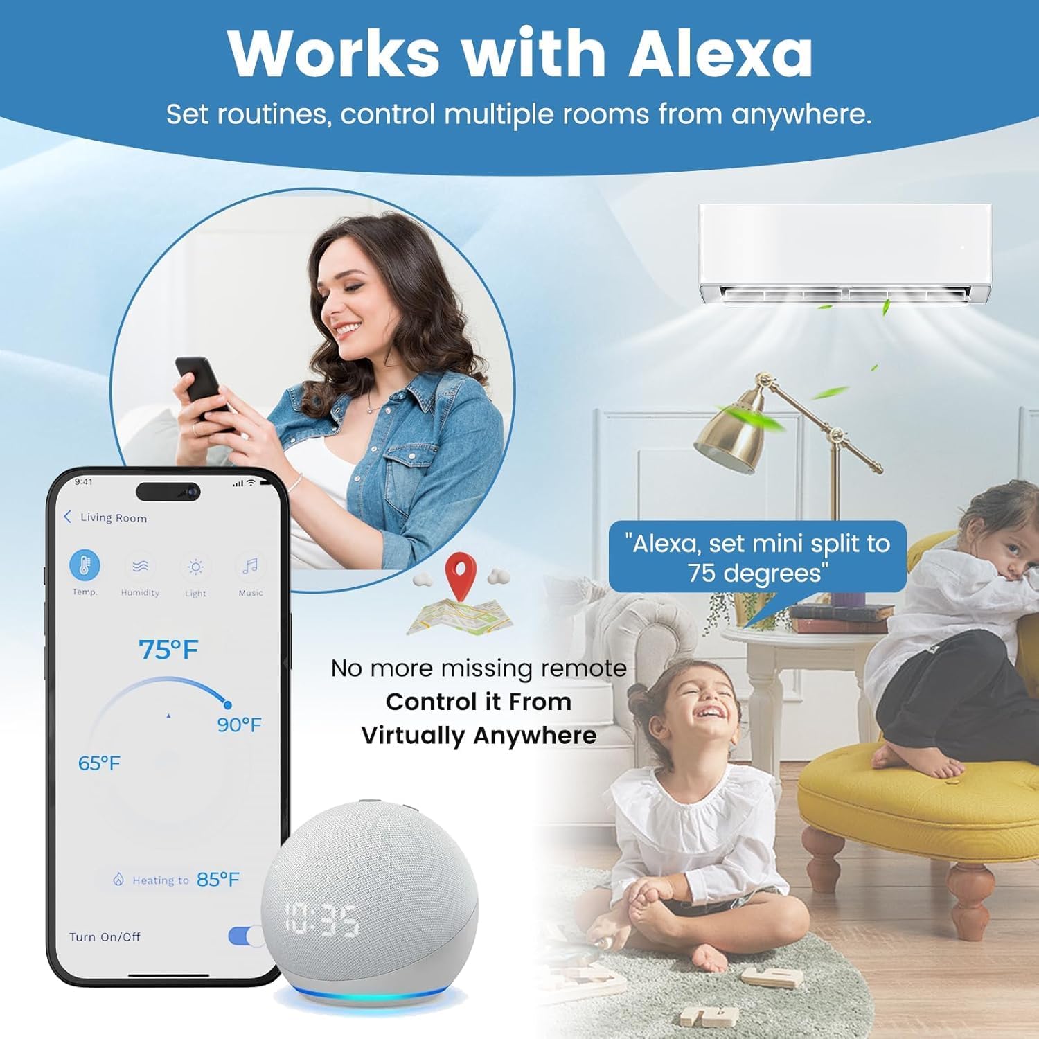 SIMOE Quad 4 Zone 36K BTU (7K 7K 7K 12K) Wifi Enabled Mini Split Air Conditioner Heat Pump, 23 SEER2, 208-230V, Heat Lower as -13℉, Ductless Wall Mounted Inverter AC with Installation Kits