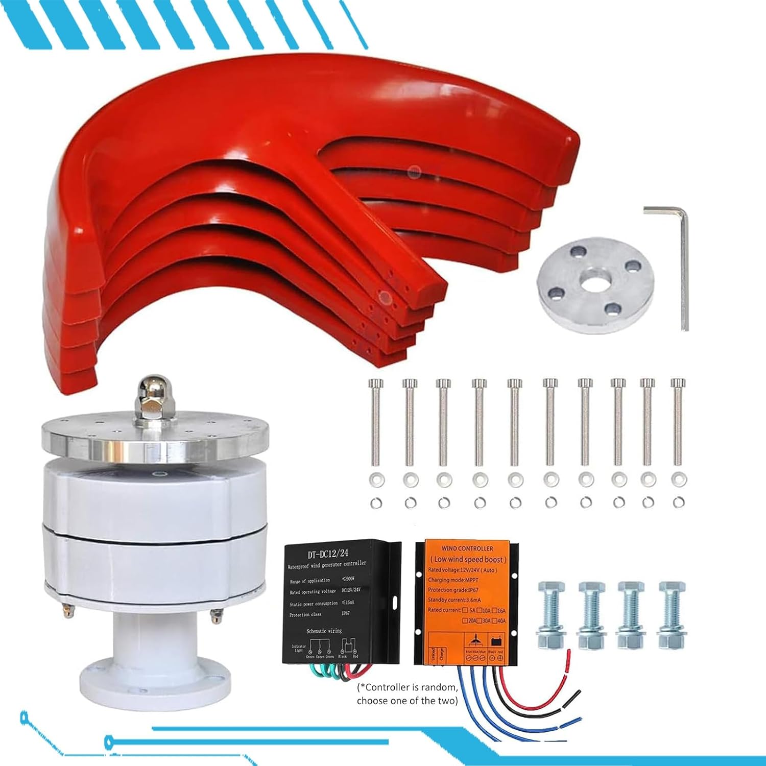 16000W Vertical Axis Wind Turbine Generator Kit, 5-Blade 12V/24V/48V System with Controller, Ideal for Home, Camping, Boat - Efficient Renewable Energy Solution in Red