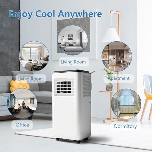 8,000 BTU Portable Air Conditioner - Cools Up to 200 Sq.ft, Quiet Sleep Mode, 3-in-1 Cool, Dehumidifier, Fan, Self-Evaporation, Digital Display & Remote Control