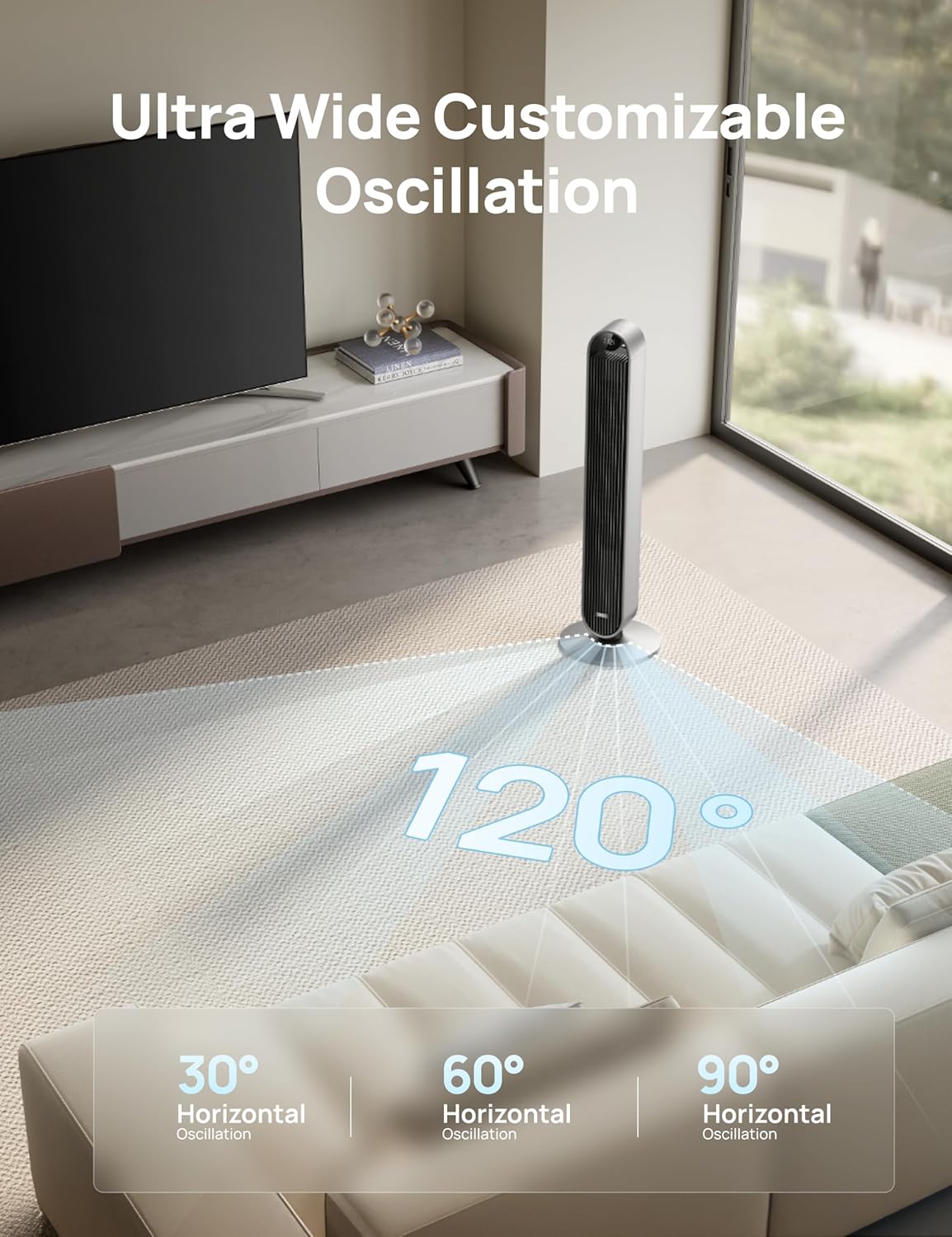 Dreo Tower Fan for Bedroom, 42 Inch 120° Oscillating Fan, 25dB Quiet DC Motor, 28ft/s Velocity Bladeless Standing Fan with 12 Speeds, 4 Modes, 12H Timer Cooling Fans for Home, Living Room, Pilot Max S
