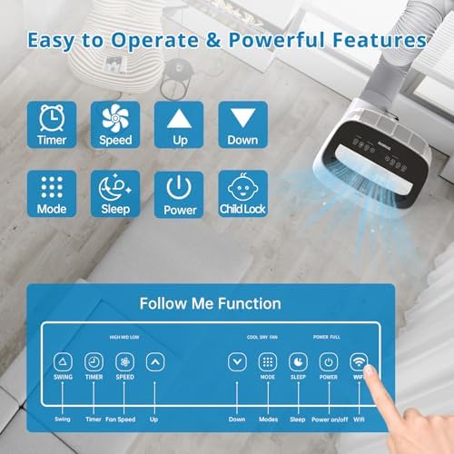 14000Btu Portable Air Conditioner with Remote Control, Quiet AC Unit with Cool, Dehumidifier & Fan Mode Room Cooling Up to 700 sq ft, 24 Hour Timer, Window Installation Kit for Home