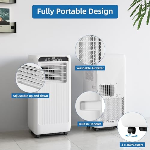 Garvee 8000 BTU Portable Air Conditioners, 3 in-1 Portable AC with 24H Timer & Remote Control, Dehumidifier, and Fan Mode, Black