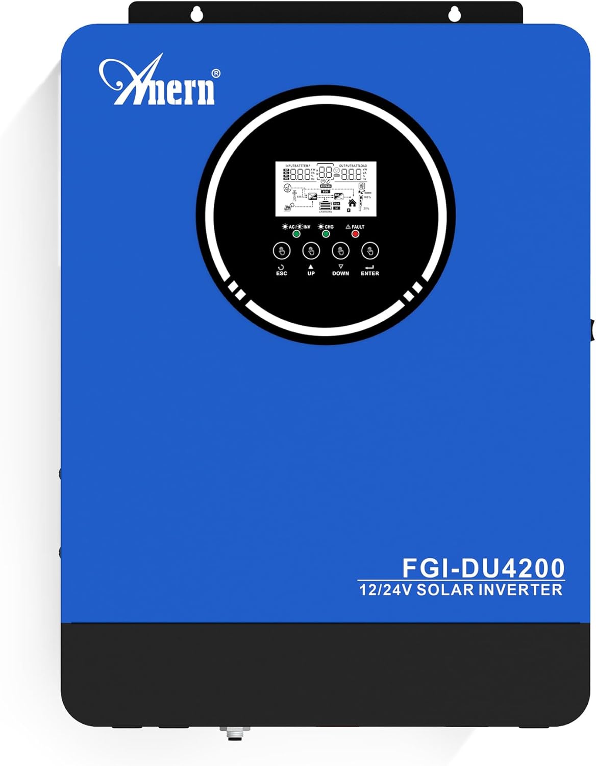 Anern Dual Voltage Hybrid Solar Inverter 4200W 24V 2300W 12V to 220-230VAC, Pure Sine Wave Off-Grid Inverter with 120A MPPT Solar Charge Controller, Fit for 12V/24V Lithium Lead-Acid Gel Battery