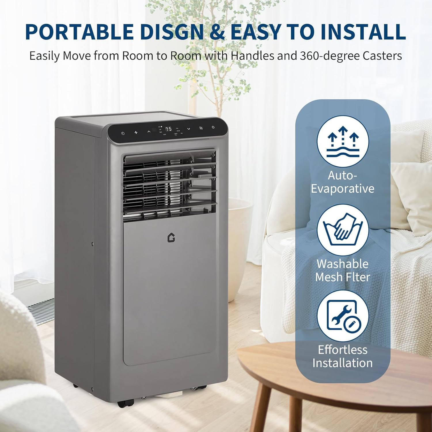 Portable Air Conditioner 8000 BTU - Dehumidifier & Cooling Fan for 350 Sq Ft Rooms, Includes Remote Control，Portable AC Unit, Window Kit for Bedrooms Office Home.