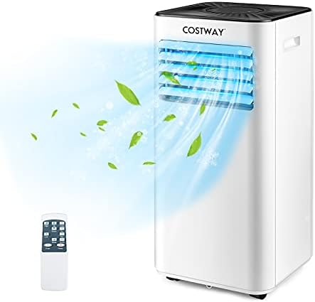 COSTWAY Portable Air Conditioner 10000BTU, Dehumidifier, Cooling for Room Spaces up to 350 Sq.Ft with 3 Speed Function, Universal Casters, 24H Timer, Remote Control, for Bedroom