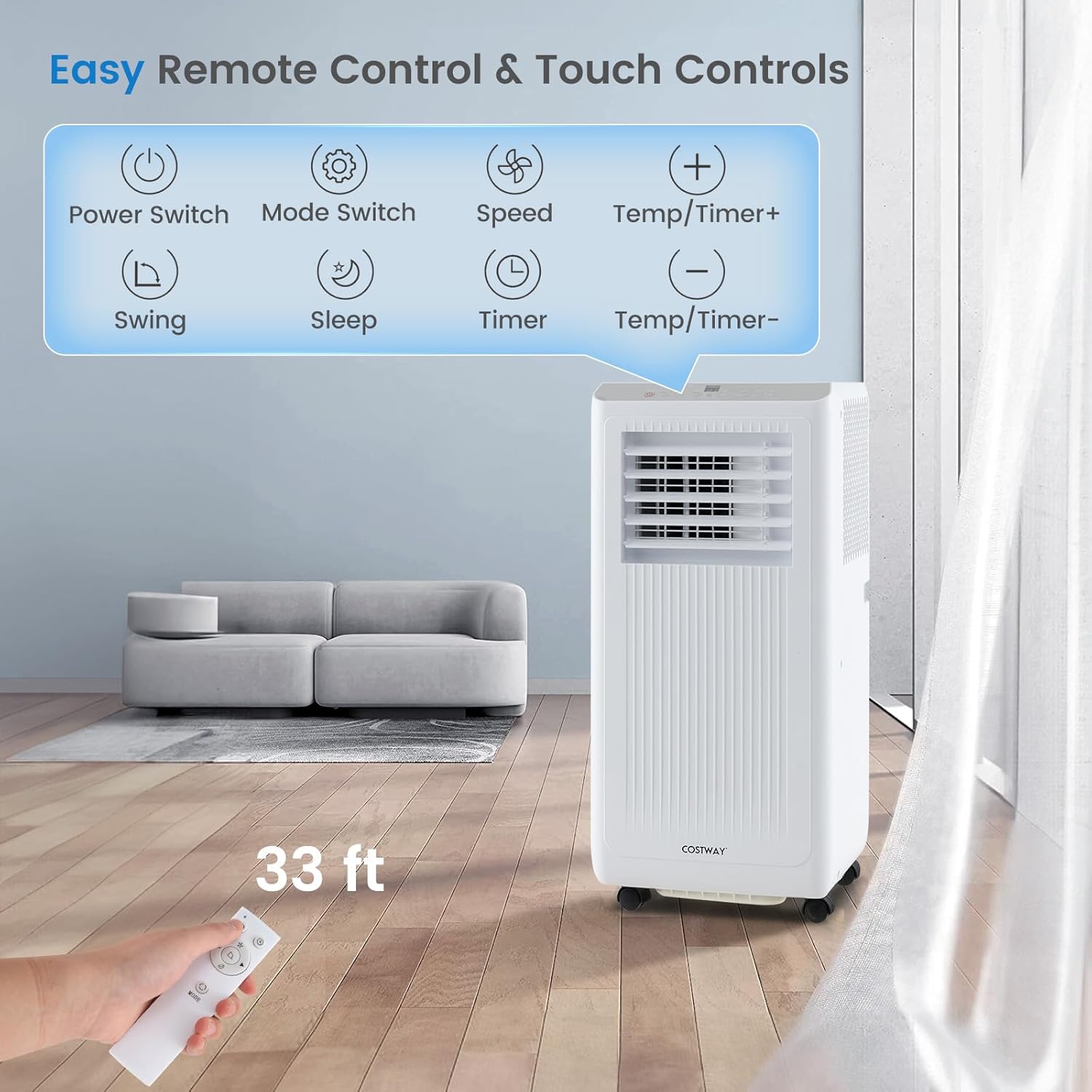 COSTWAY Portable Air Conditioner, 10000 BTU Air Conditioner with Remote Control, Digital Display, Installation Kit, Sleep Mode, 24H Timer, AC Unit for Bedrooms Up to 350 Sq.Ft, White (10000 BTU)