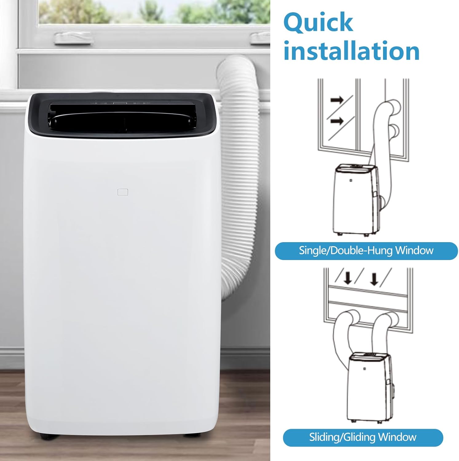 Portable Air Conditioner,14000 BTU Freestanding AC Unit for Rooms up to 750 Sq.Ft,Cooler, Heater, Dehumidifier and Fan, 4-in-1 AC with Remote Control and Window Kit, Sleep Mode 53db, White