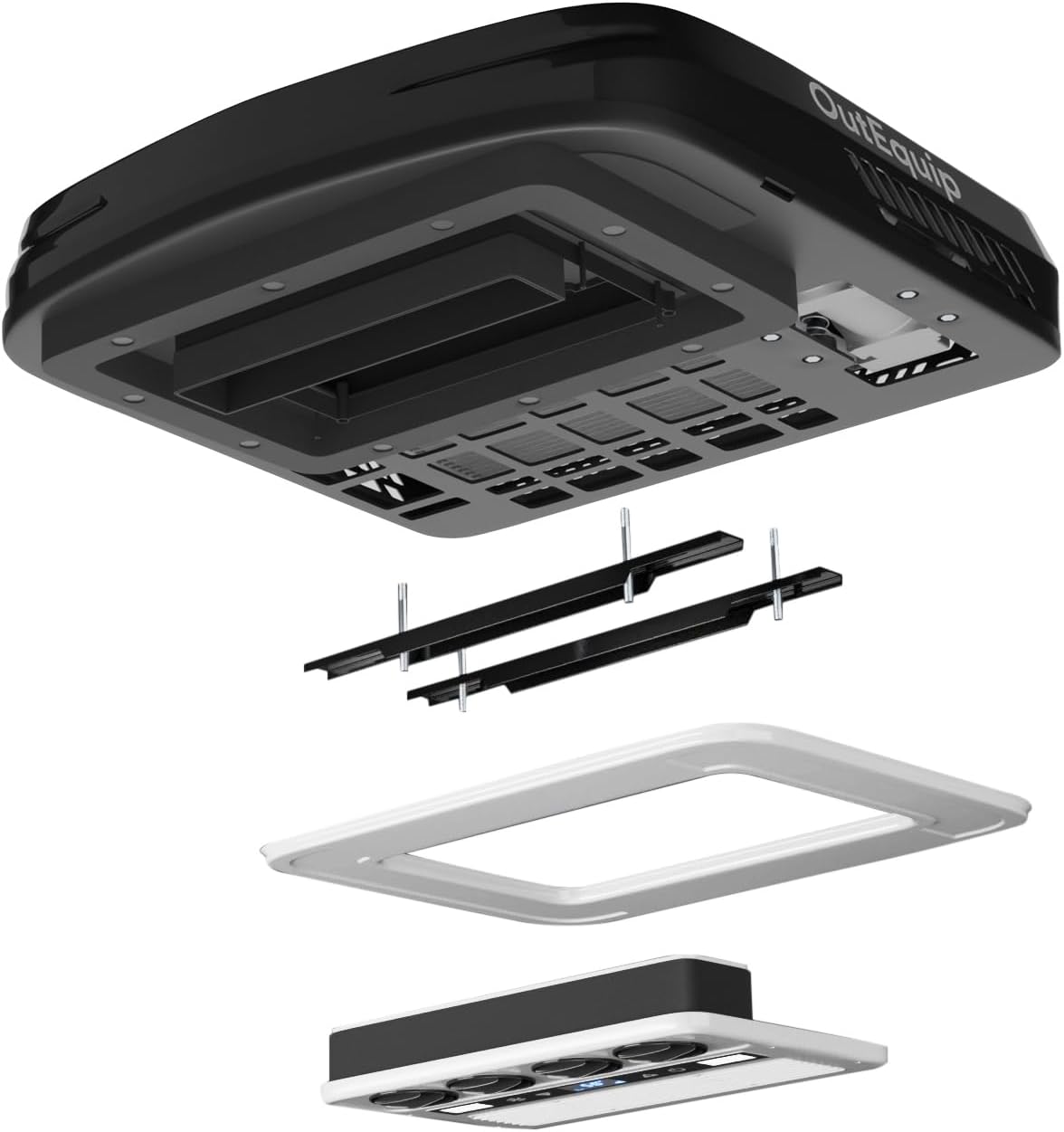 12V RV Rooftop Air Conditioner, 10,000 BTU Low Profile DC Air Conditioner – Quiet Battery Powered AC Unit for RV, Van, Camper, Truck, Trailer, Boat – Black Shell Design (No Heater)