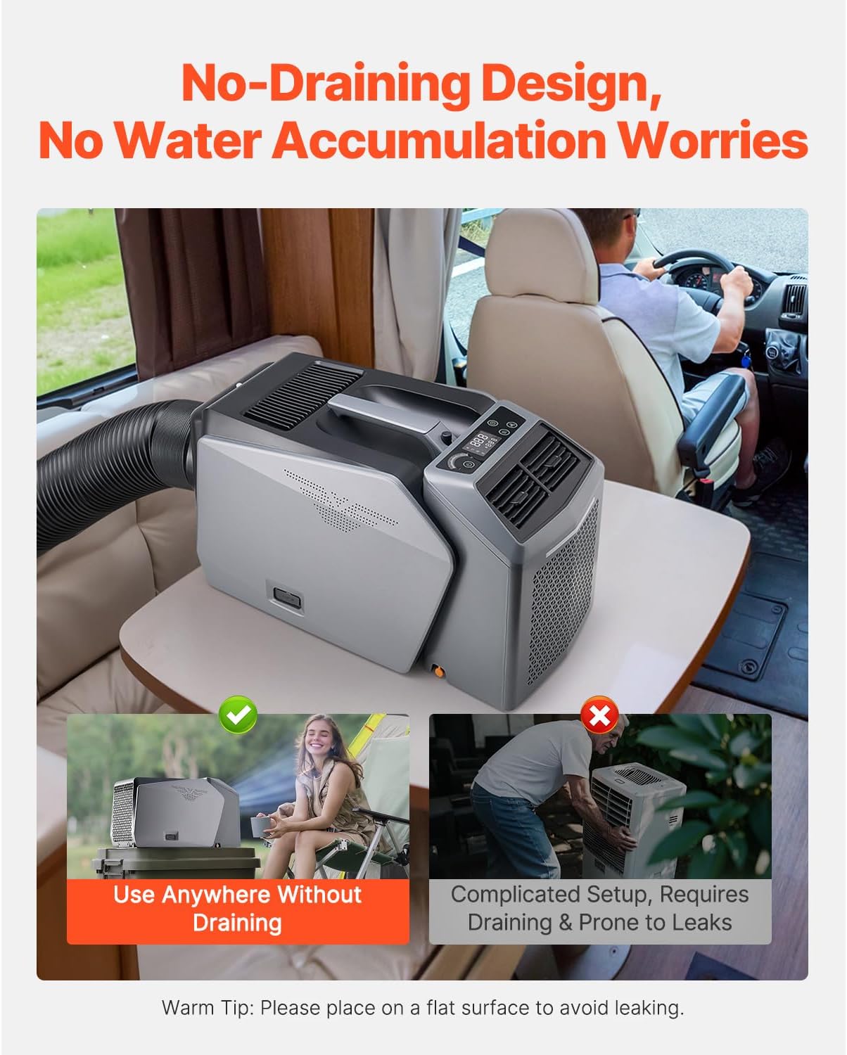 Happybuy 5000 BTU Portable Air Conditioner – 3-Speed Cooling Unit with 24H Timer & 16-32℃ Adjustment, AC/DC Compatible for Tent Camping, RVs & Home Use, Grey