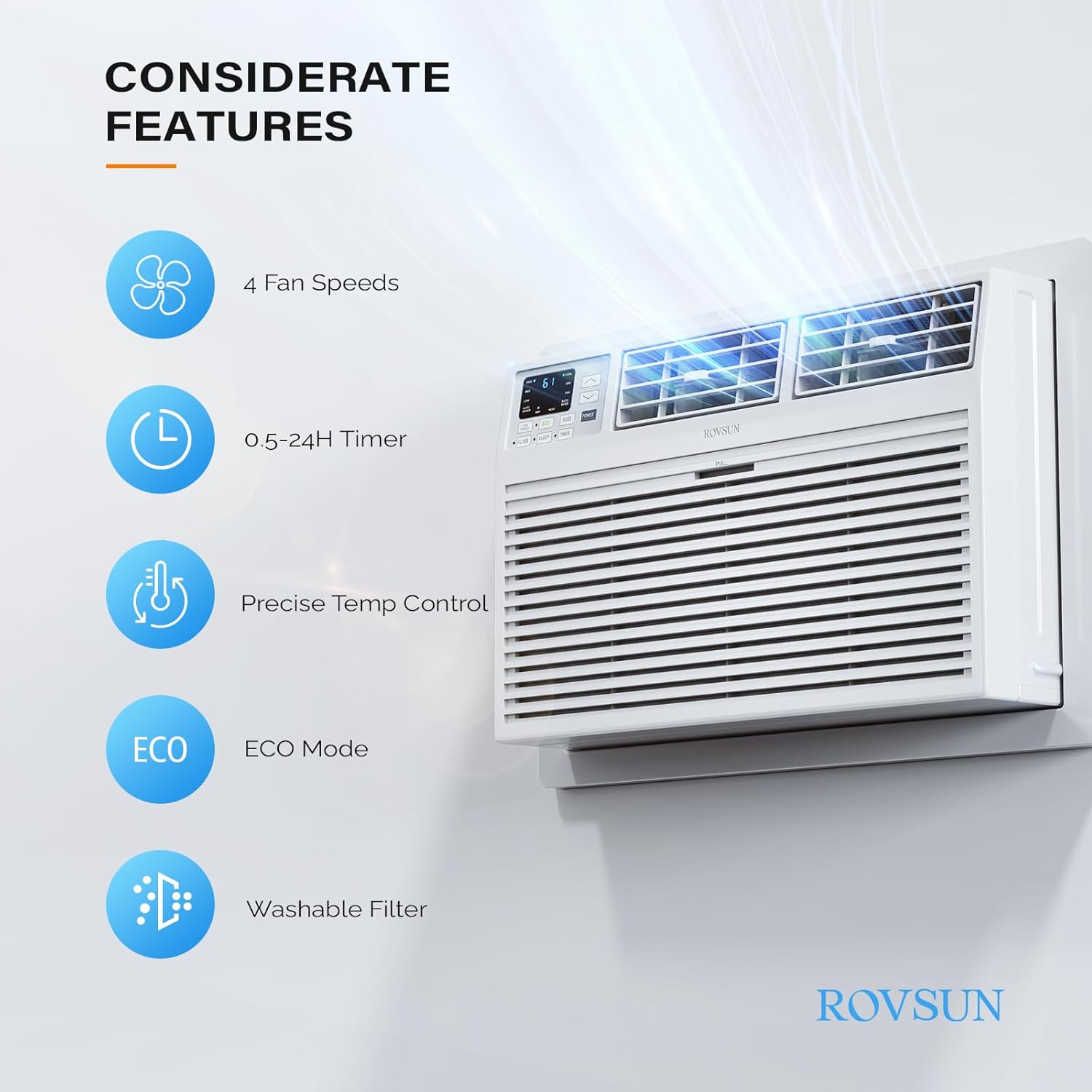 ROVSUN 12000 BTU Through the Wall Air Conditioner with Remote Control, 4-in-1 Wall AC Unit, Heater, Dehumidifier & Fan with Timer for Bedroom, Apartment, Dorm up to 450 Square Feet, 230V/60Hz
